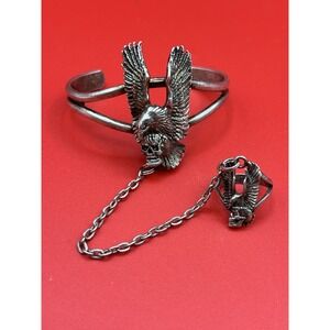 Vintage G&S Silver Toned Flying Eagle & Skull Motorcycle Slave Bracelet